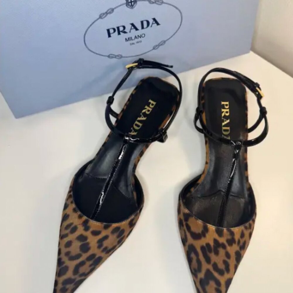 Prada Leopard Print T-Strap Ballerina Pumps - Picture 4 of 6